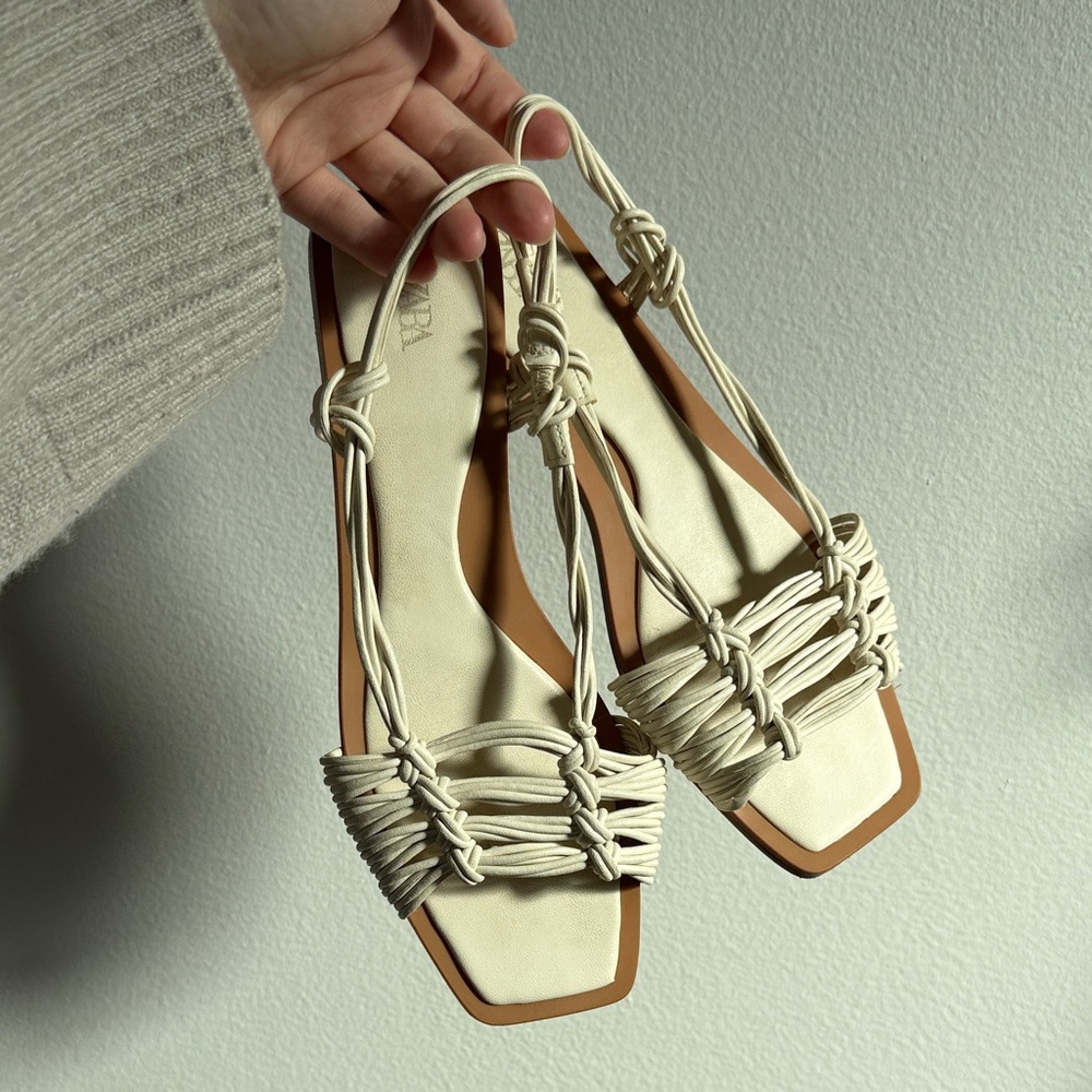 Zara Cream Woven Sandals
